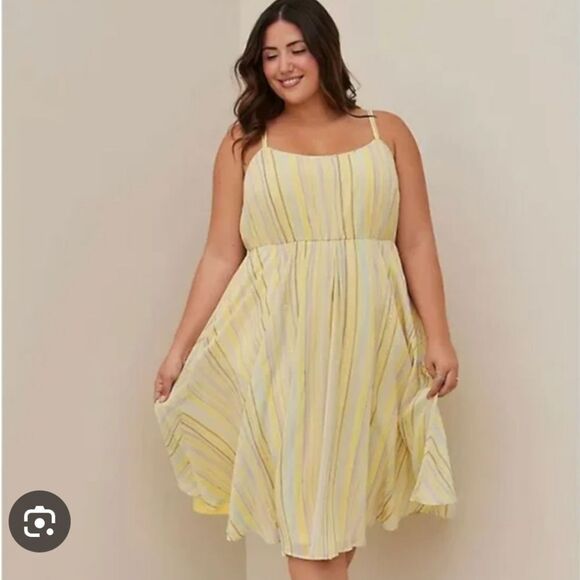 Torrid Yellow Striped Chiffon Midi Dress Size 6X - Picture 1 of 15